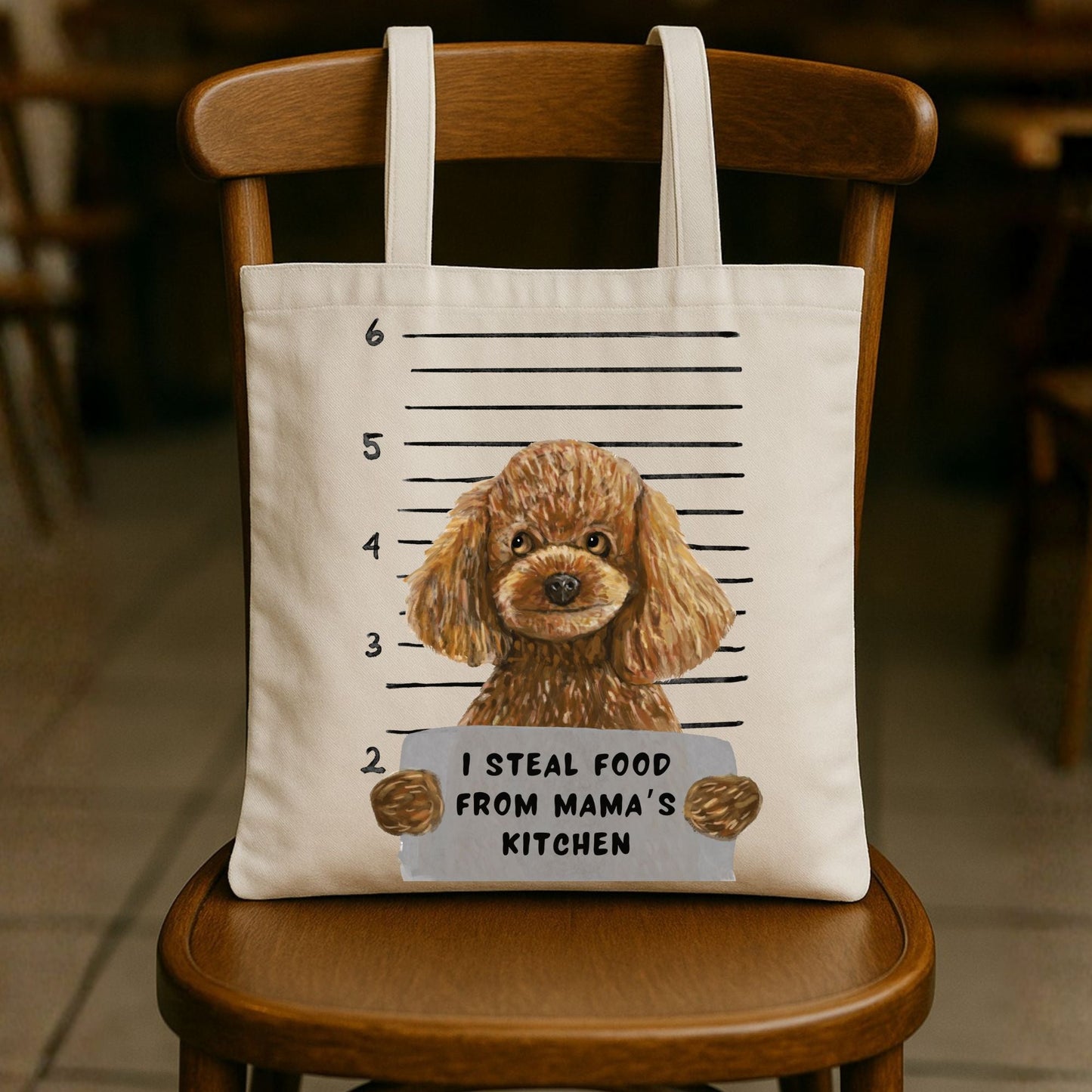 Toy Poodle Mugshot Tote Bag - MerikaArt
