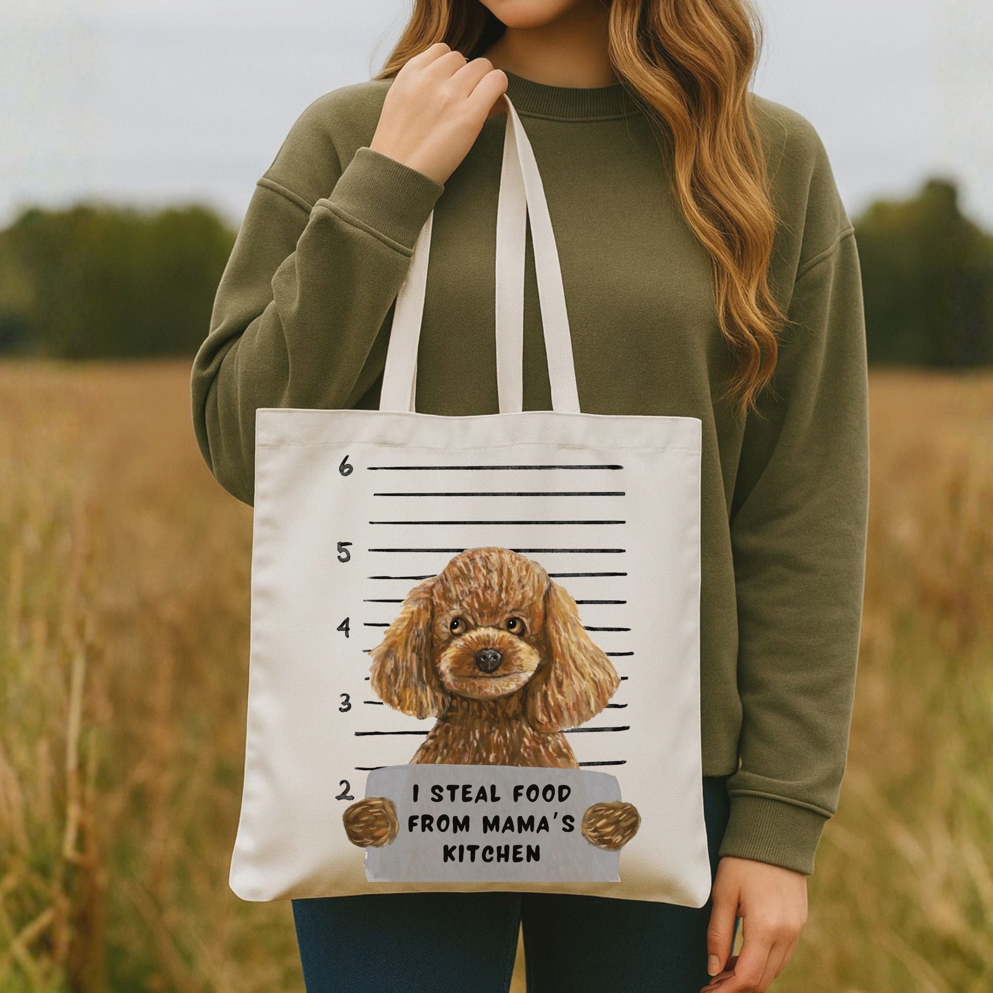 Toy Poodle Mugshot Tote Bag - MerikaArt