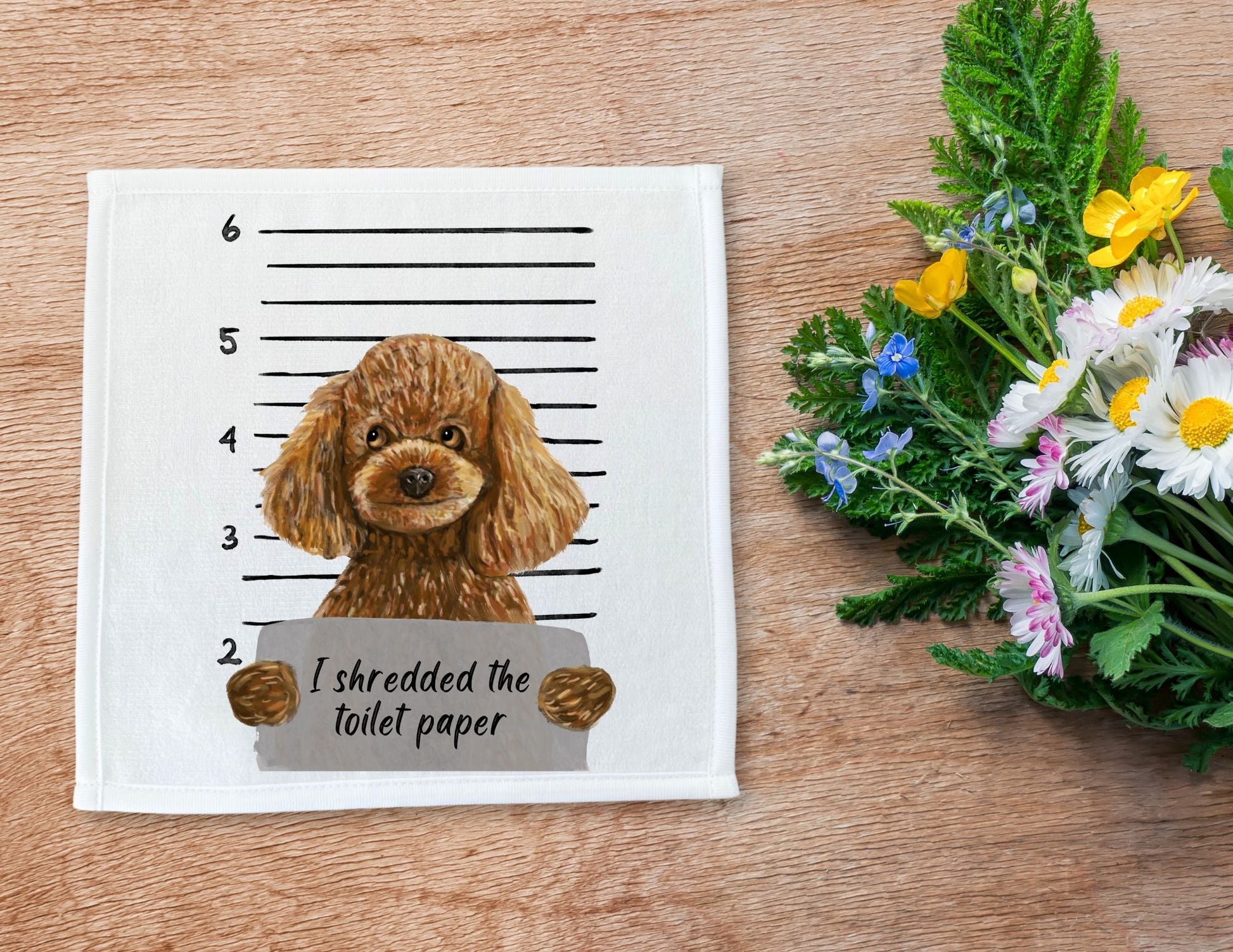 Toy Poodle Mugshot Washcloth - MerikaArt