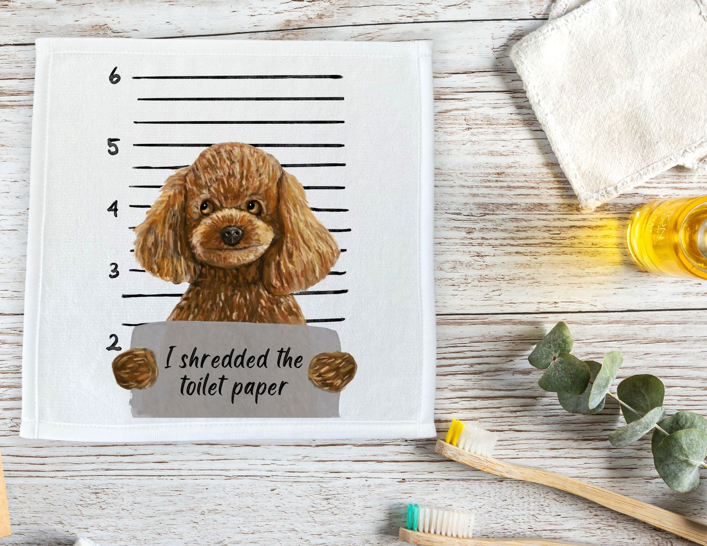Toy Poodle Mugshot Washcloth - MerikaArt