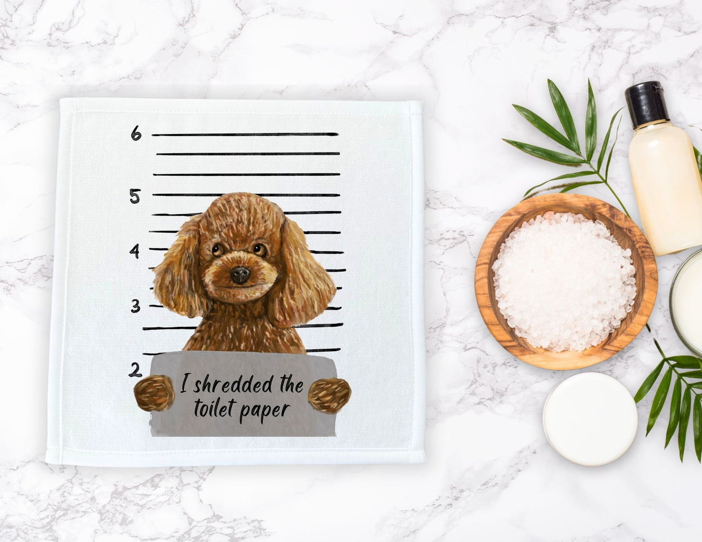 Toy Poodle Mugshot Washcloth - MerikaArt