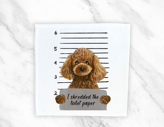 Toy Poodle Mugshot Washcloth - MerikaArt