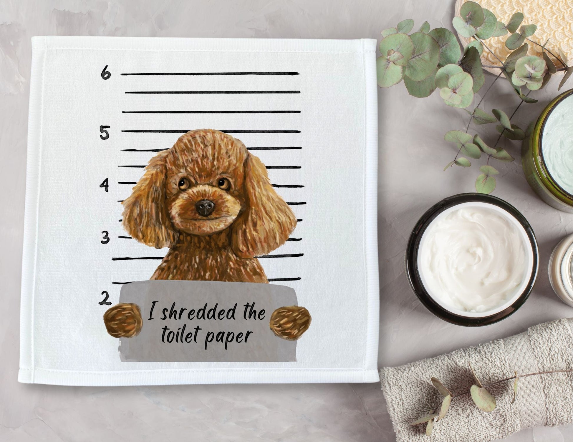 Toy Poodle Mugshot Washcloth - MerikaArt