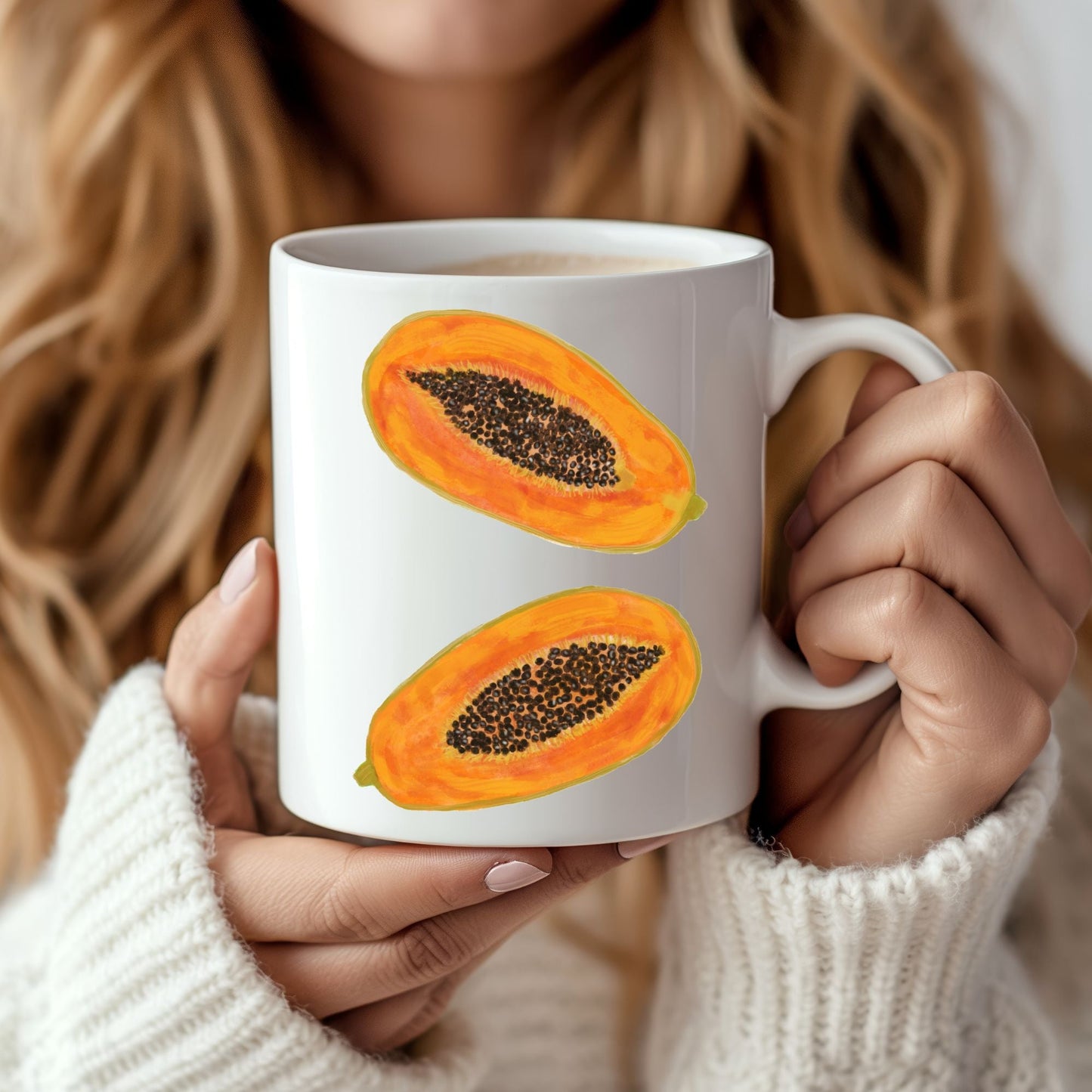 Tropical Papaya Mug with Vibrant Fruit Art - MerikaArt