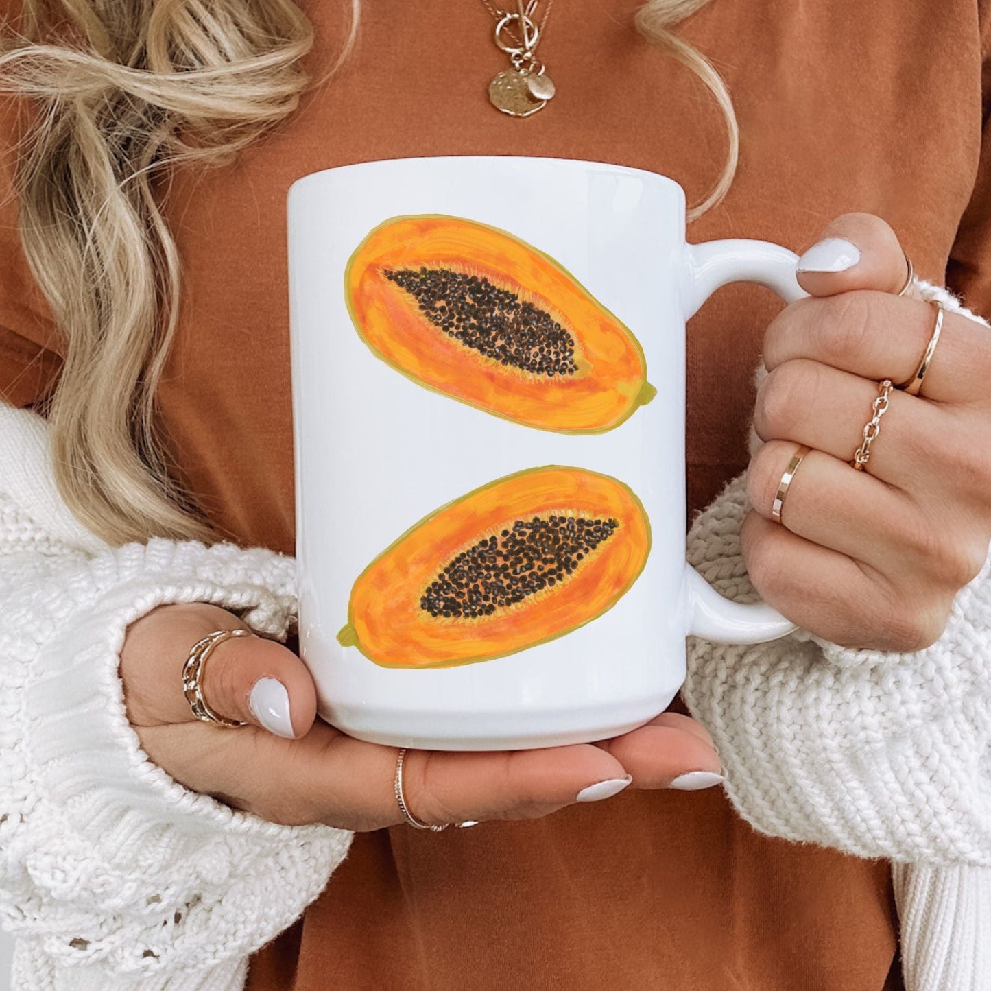 Tropical Papaya Mug with Vibrant Fruit Art - MerikaArt