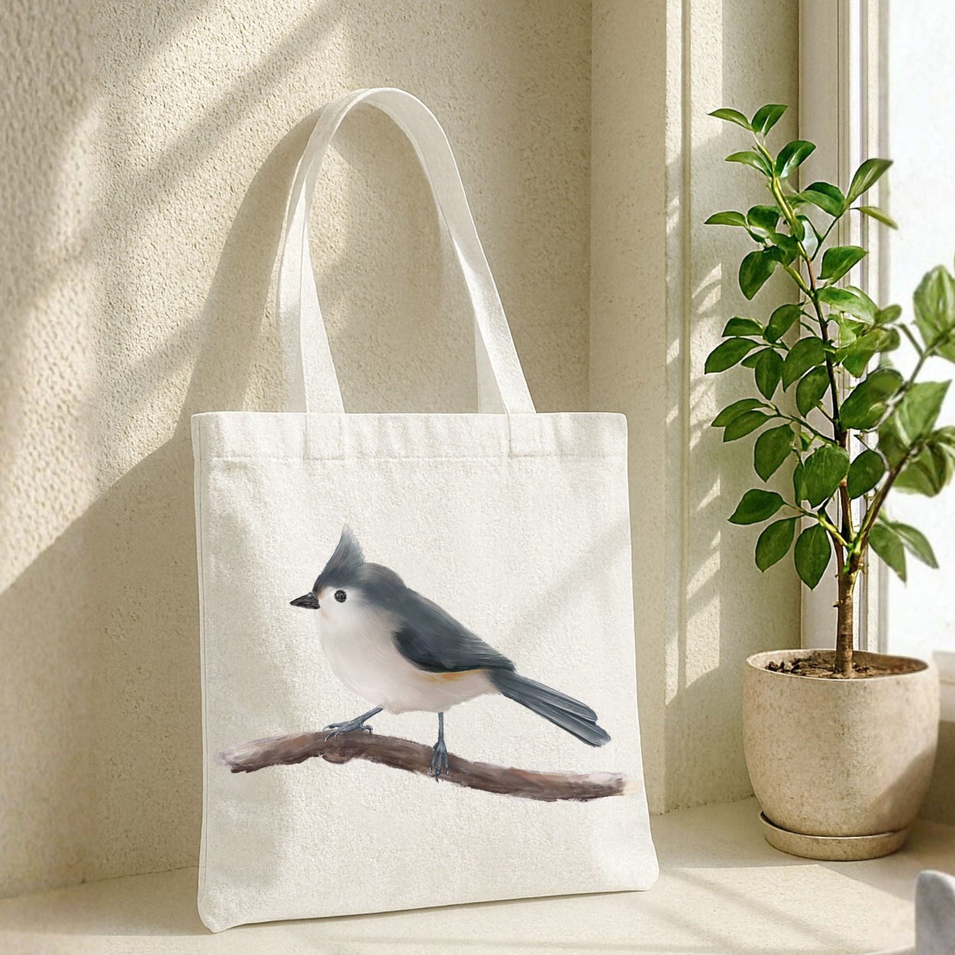 Tufted Titmouse Canvas Tote Bag - MerikaArt