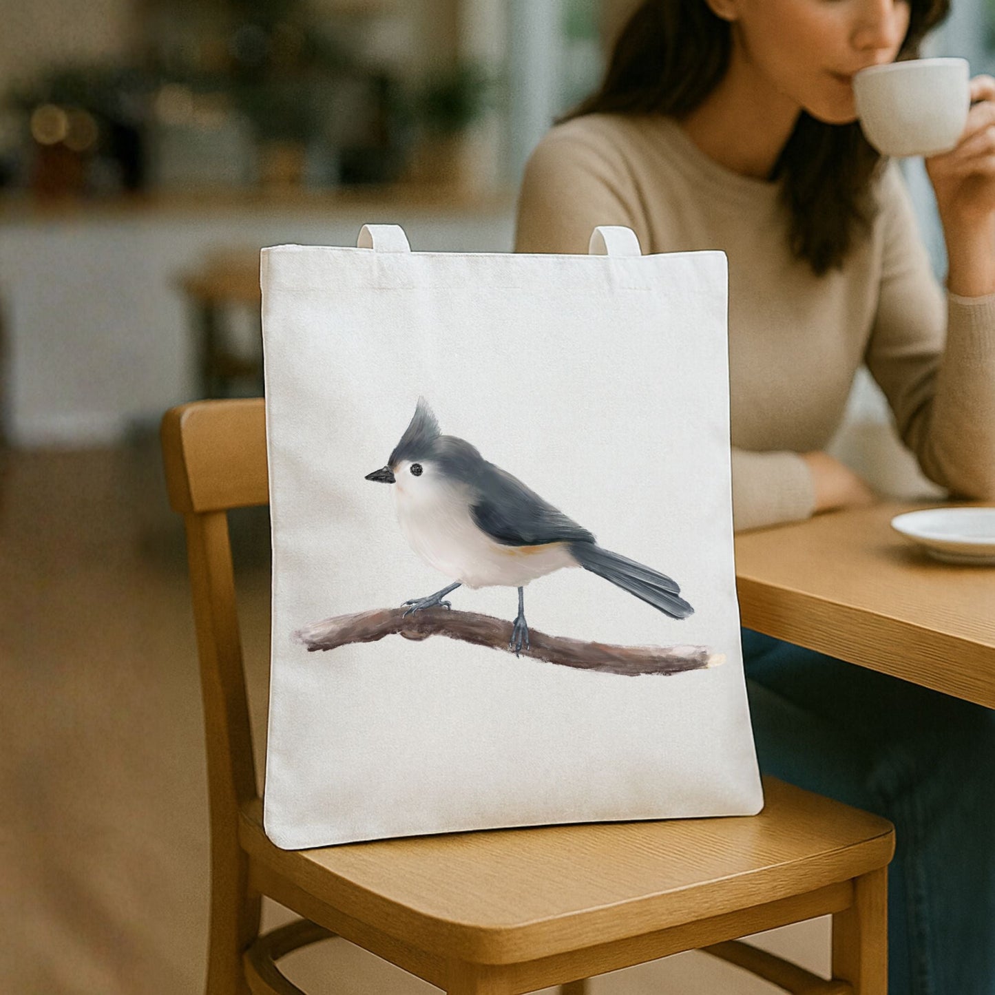 Tufted Titmouse Canvas Tote Bag - MerikaArt
