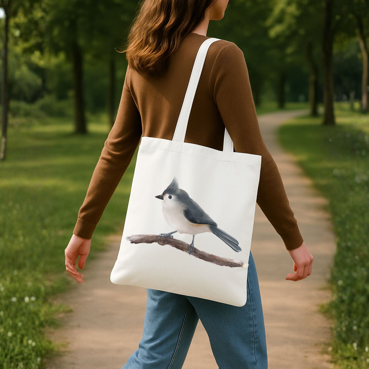 Tufted Titmouse Canvas Tote Bag - MerikaArt