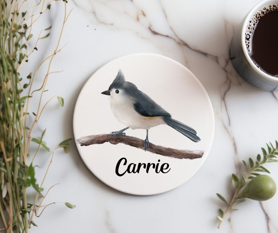 Tufted Titmouse Ceramic Coaster - MerikaArt