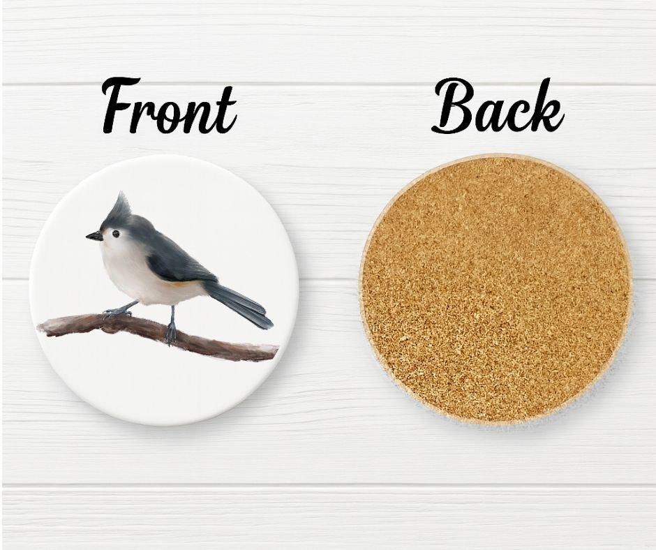 Tufted Titmouse Ceramic Coaster - MerikaArt