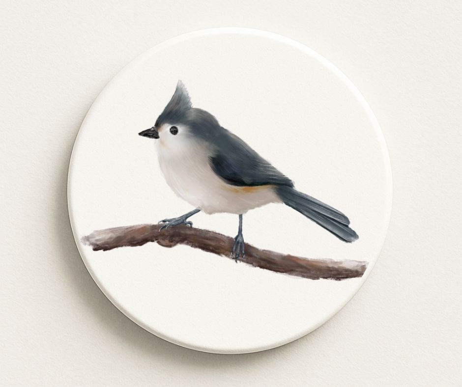 Tufted Titmouse Ceramic Coaster - MerikaArt