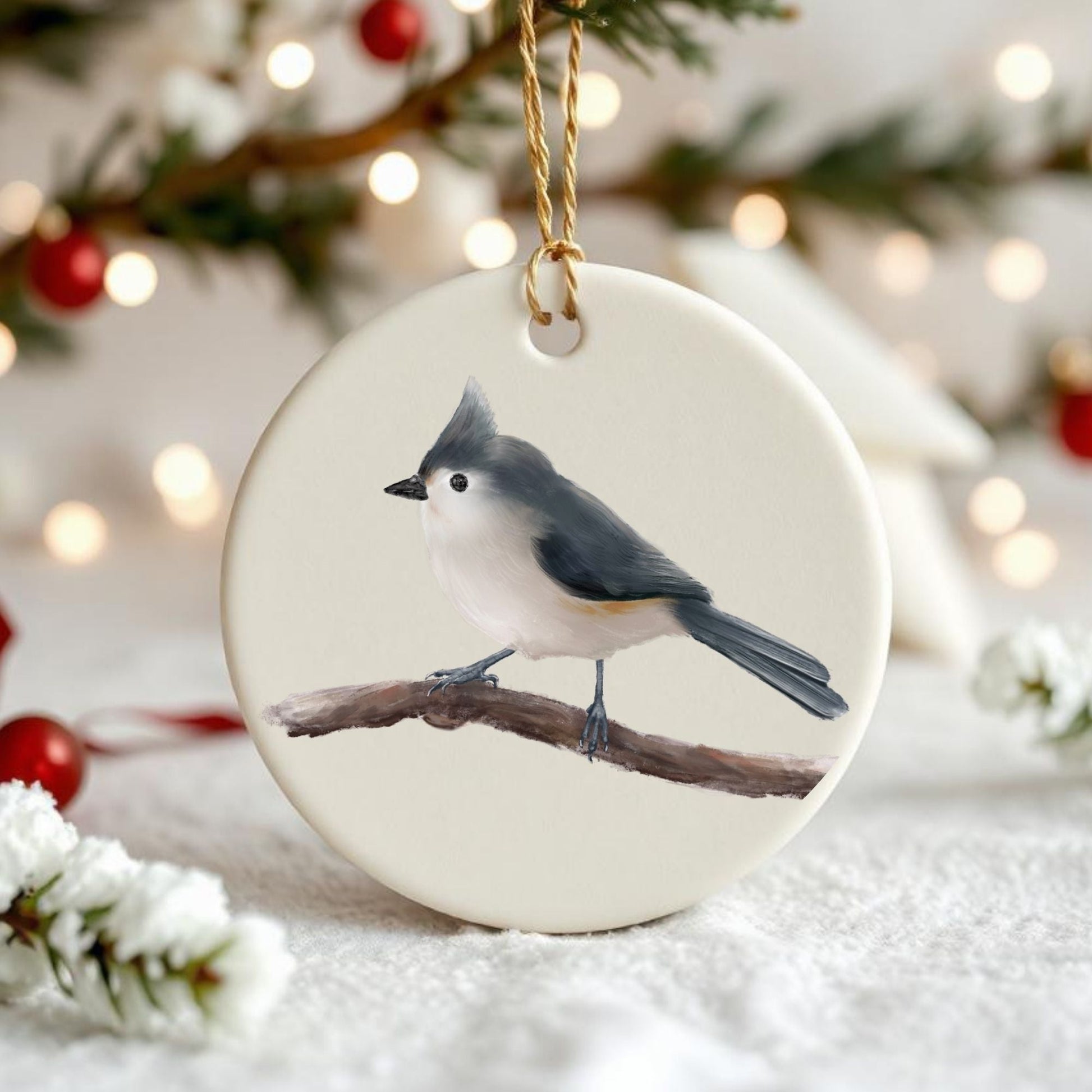 Tufted Titmouse Ceramic Ornament - MerikaArt