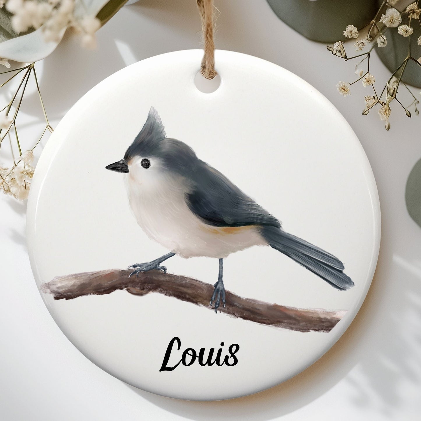 Tufted Titmouse Ceramic Ornament - MerikaArt
