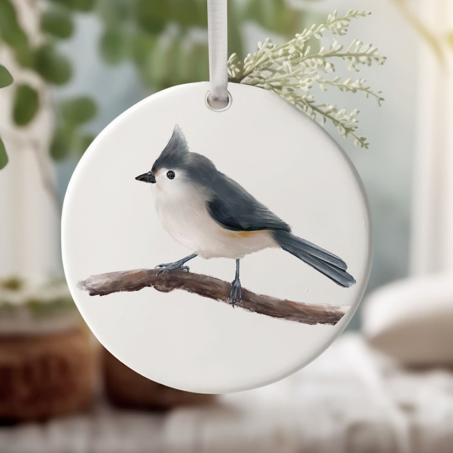 Tufted Titmouse Ceramic Ornament - MerikaArt