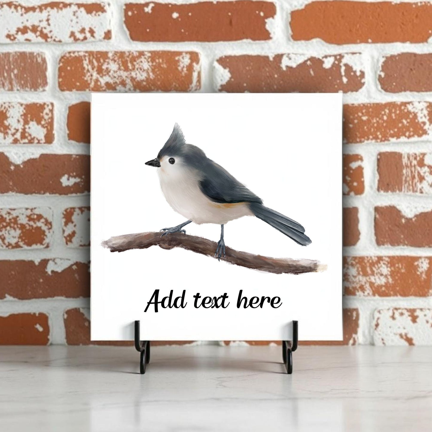 Tufted Titmouse Ceramic Tile – Delicate Handcrafted Bird Artwork - MerikaArt