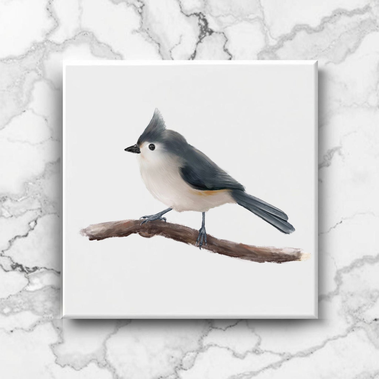 Tufted Titmouse Ceramic Tile – Delicate Handcrafted Bird Artwork - MerikaArt