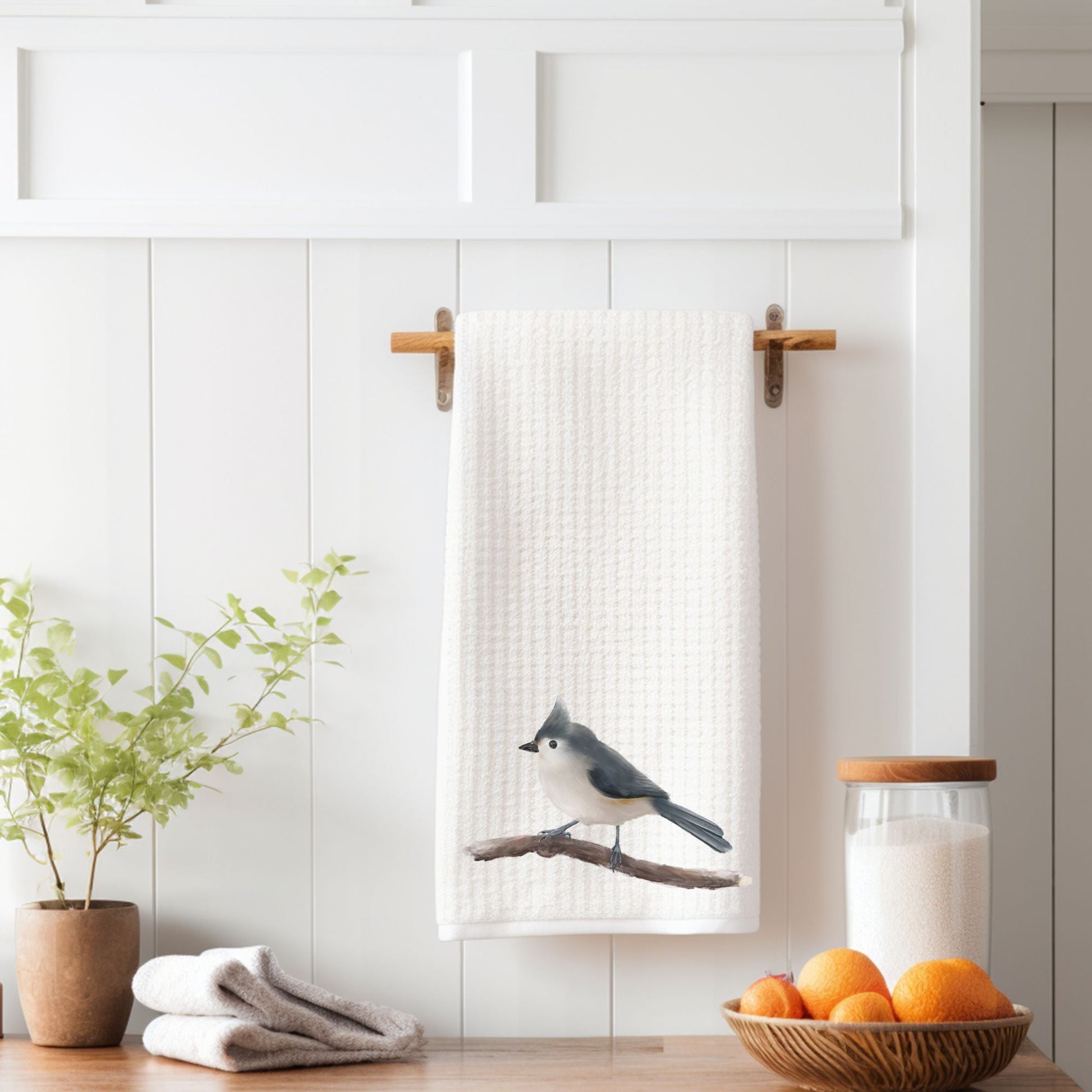 Tufted Titmouse Kitchen Towel - MerikaArt