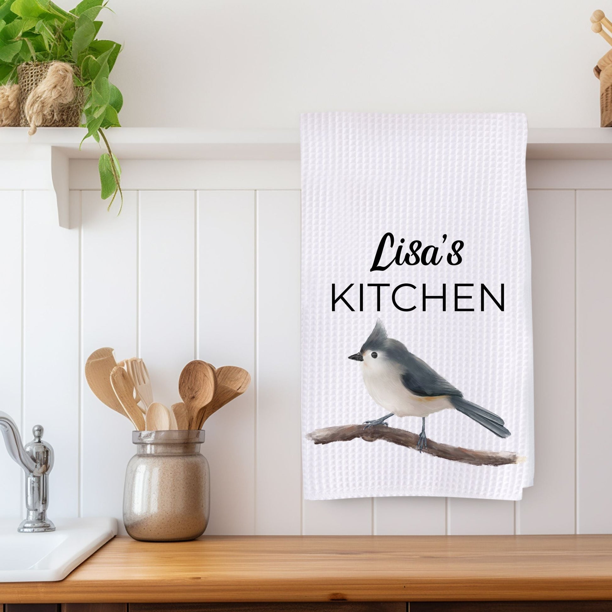 Tufted Titmouse Kitchen Towel - MerikaArt