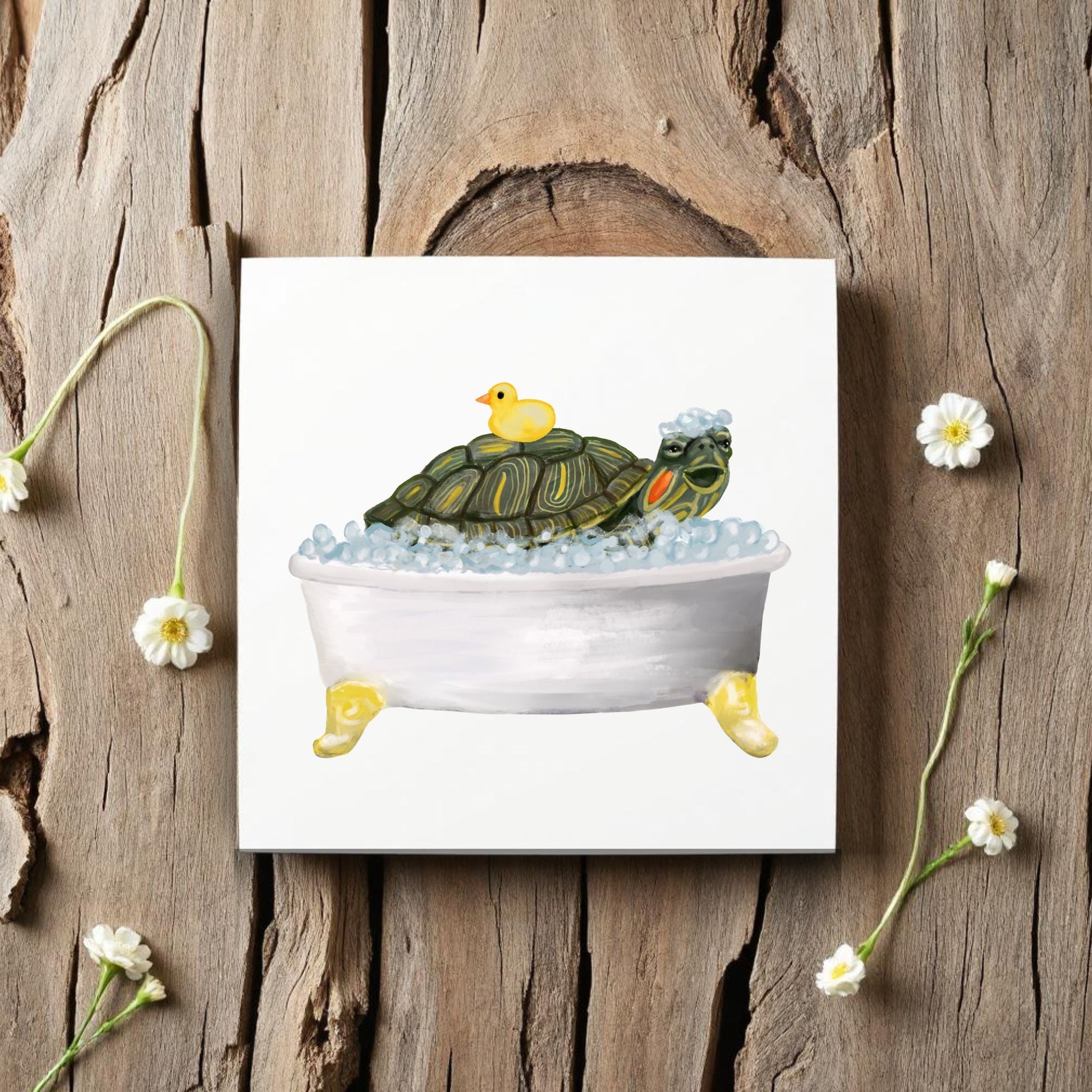 Turtle in Bathtub Ceramic Tile - MerikaArt