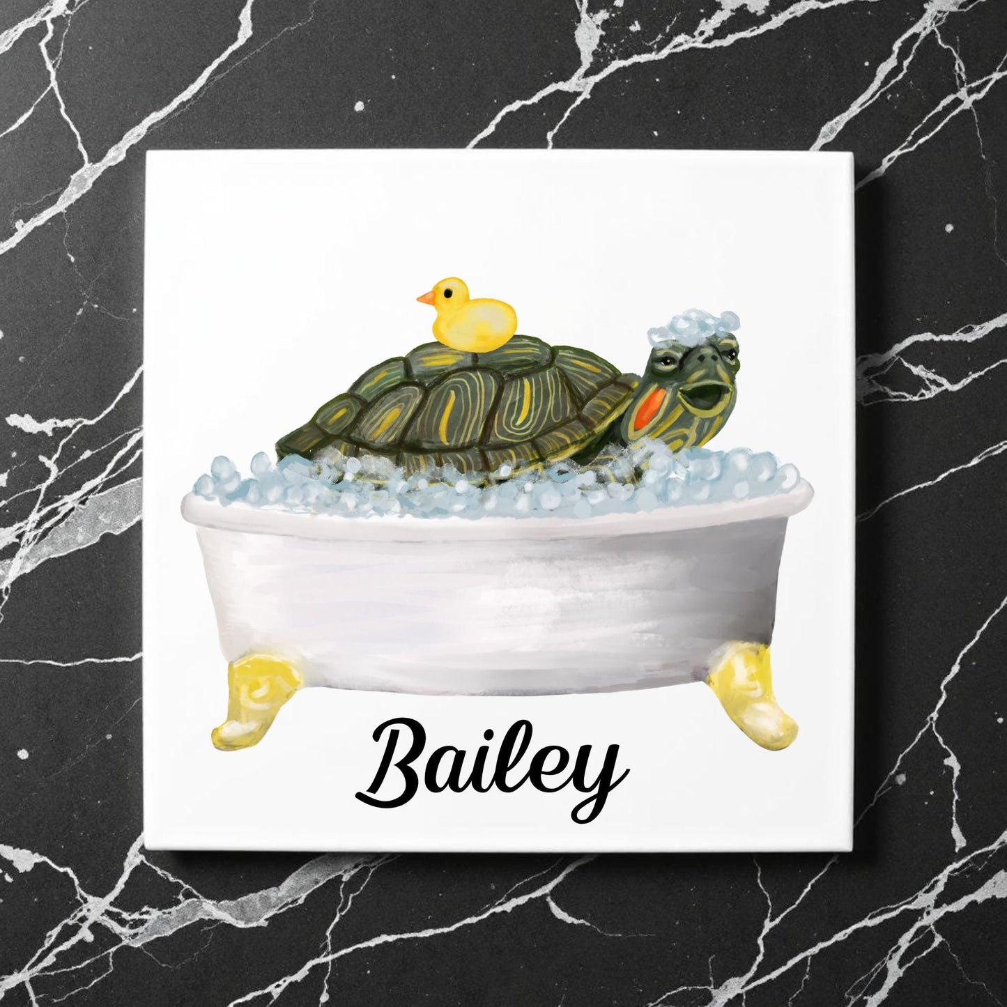 Turtle in Bathtub Ceramic Tile - MerikaArt