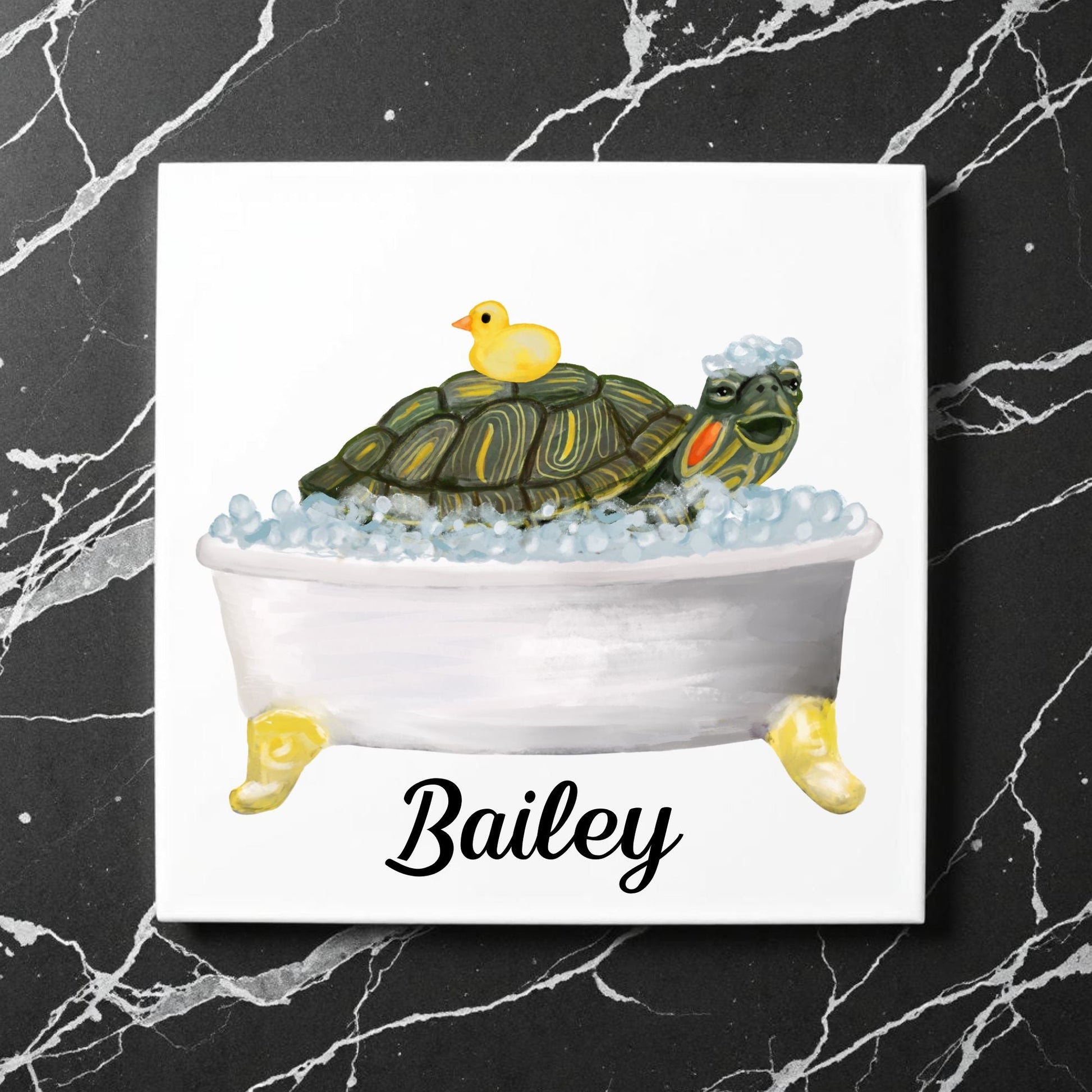 Turtle in Bathtub Ceramic Tile - MerikaArt