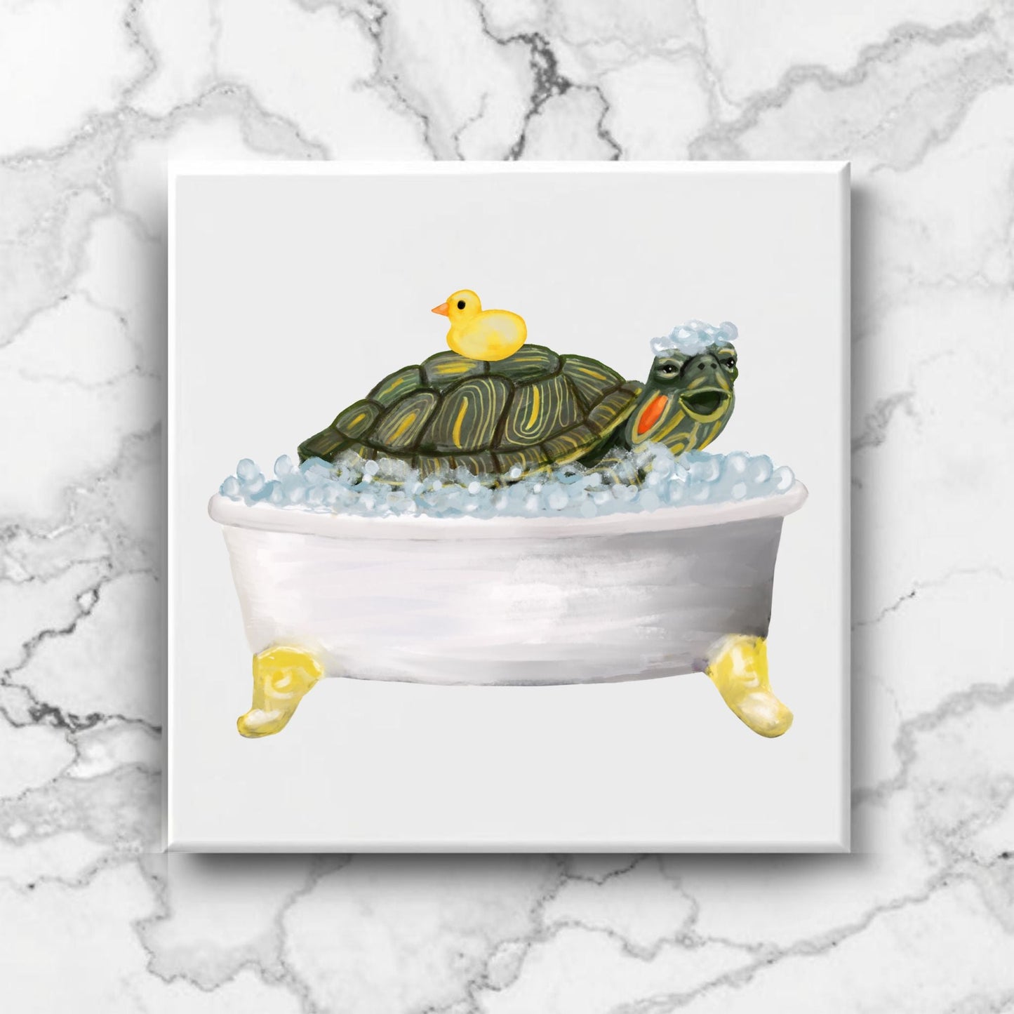 Turtle in Bathtub Ceramic Tile - MerikaArt