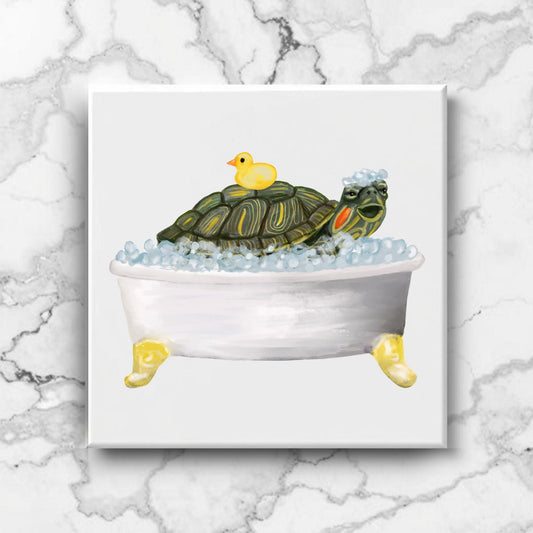 Turtle in Bathtub Ceramic Tile - MerikaArt