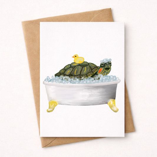 Turtle in Bathtub Postcard - MerikaArt