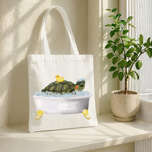 Turtle in Bathtub Tote Bag - MerikaArt
