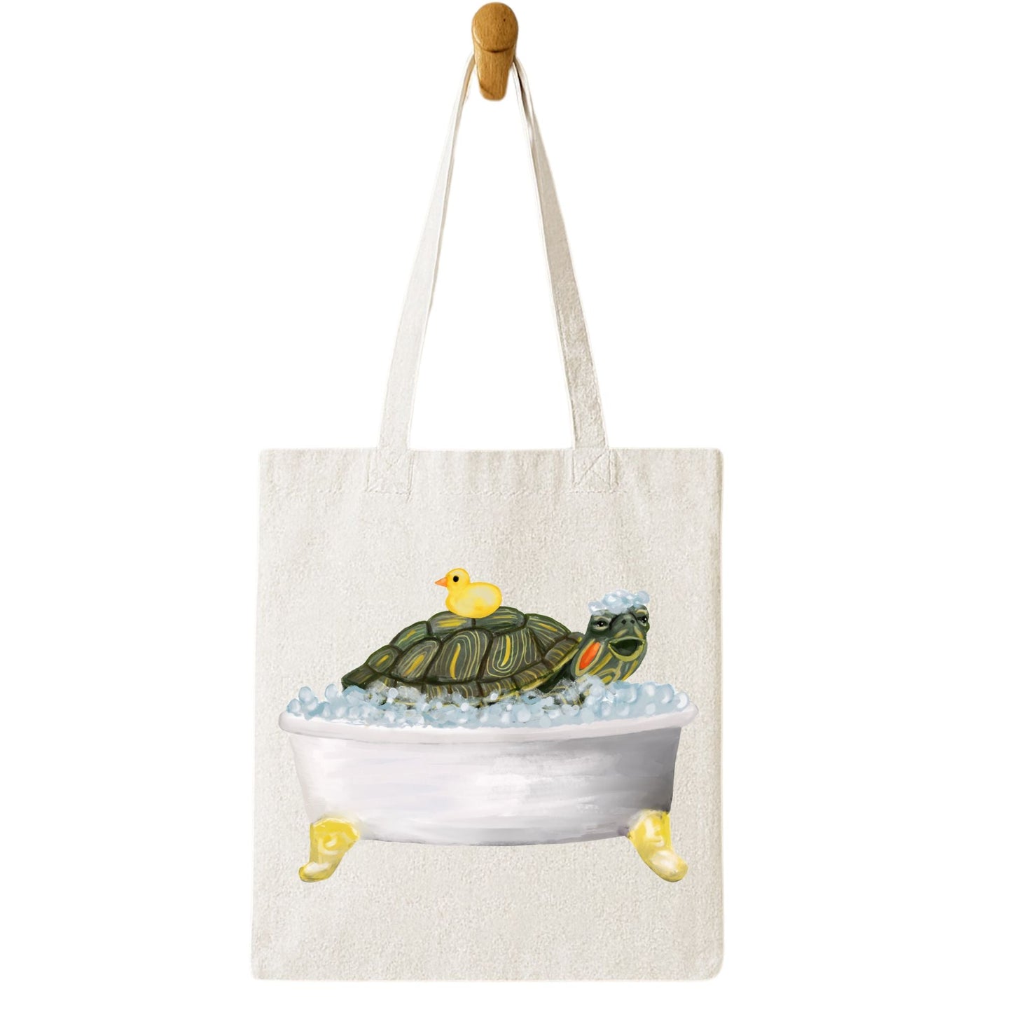 Turtle in Bathtub Tote Bag - MerikaArt