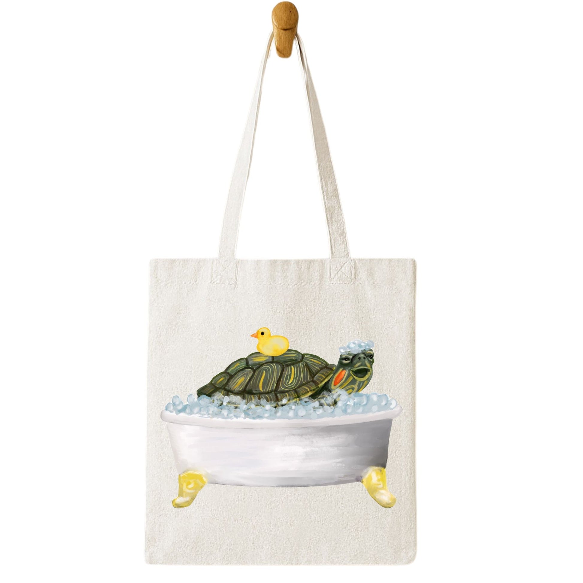 Turtle in Bathtub Tote Bag - MerikaArt