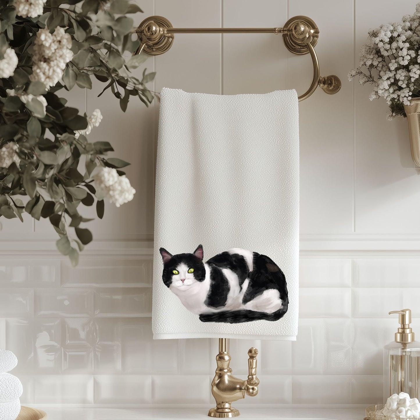 Tuxedo Cat Bathroom Towel - MerikaArt