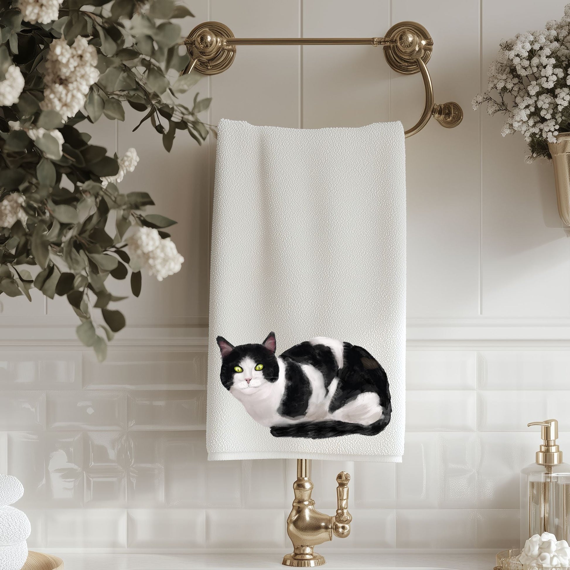 Tuxedo Cat Bathroom Towel - MerikaArt