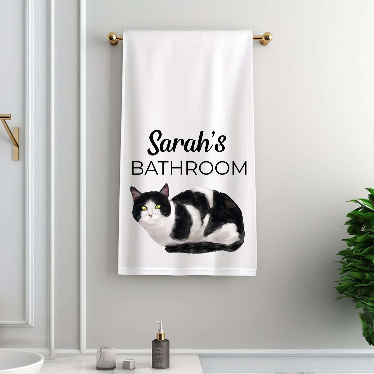 Tuxedo Cat Bathroom Towel - MerikaArt