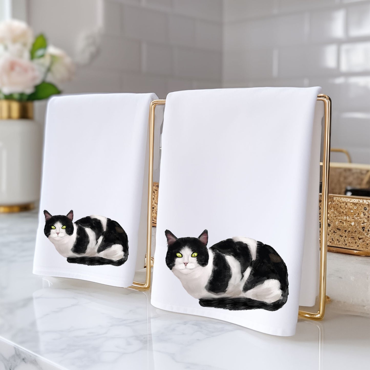 Tuxedo Cat Bathroom Towel - MerikaArt