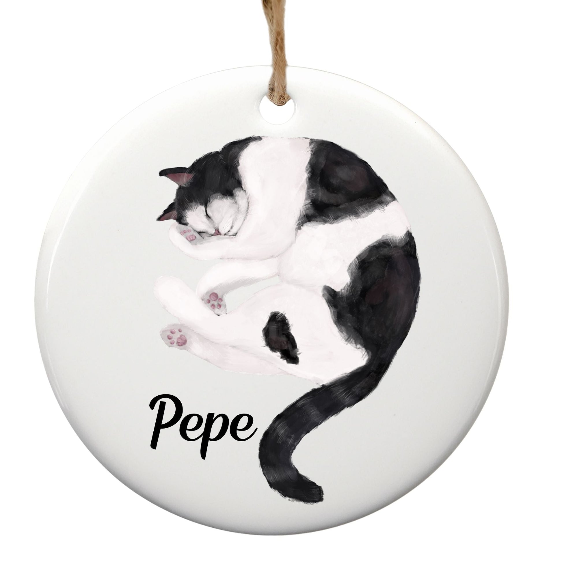 Tuxedo Cat Ceramic Ornament - MerikaArt