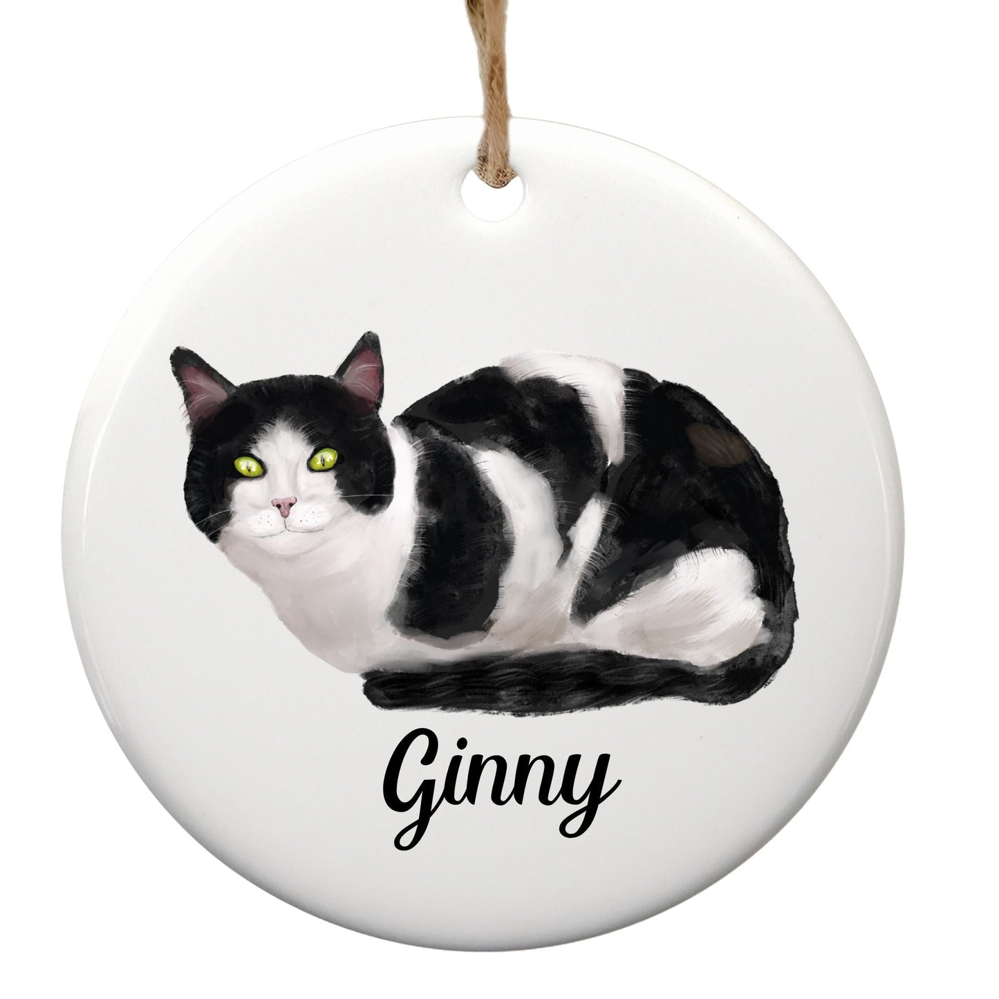 Tuxedo Cat Ceramic Ornament - MerikaArt