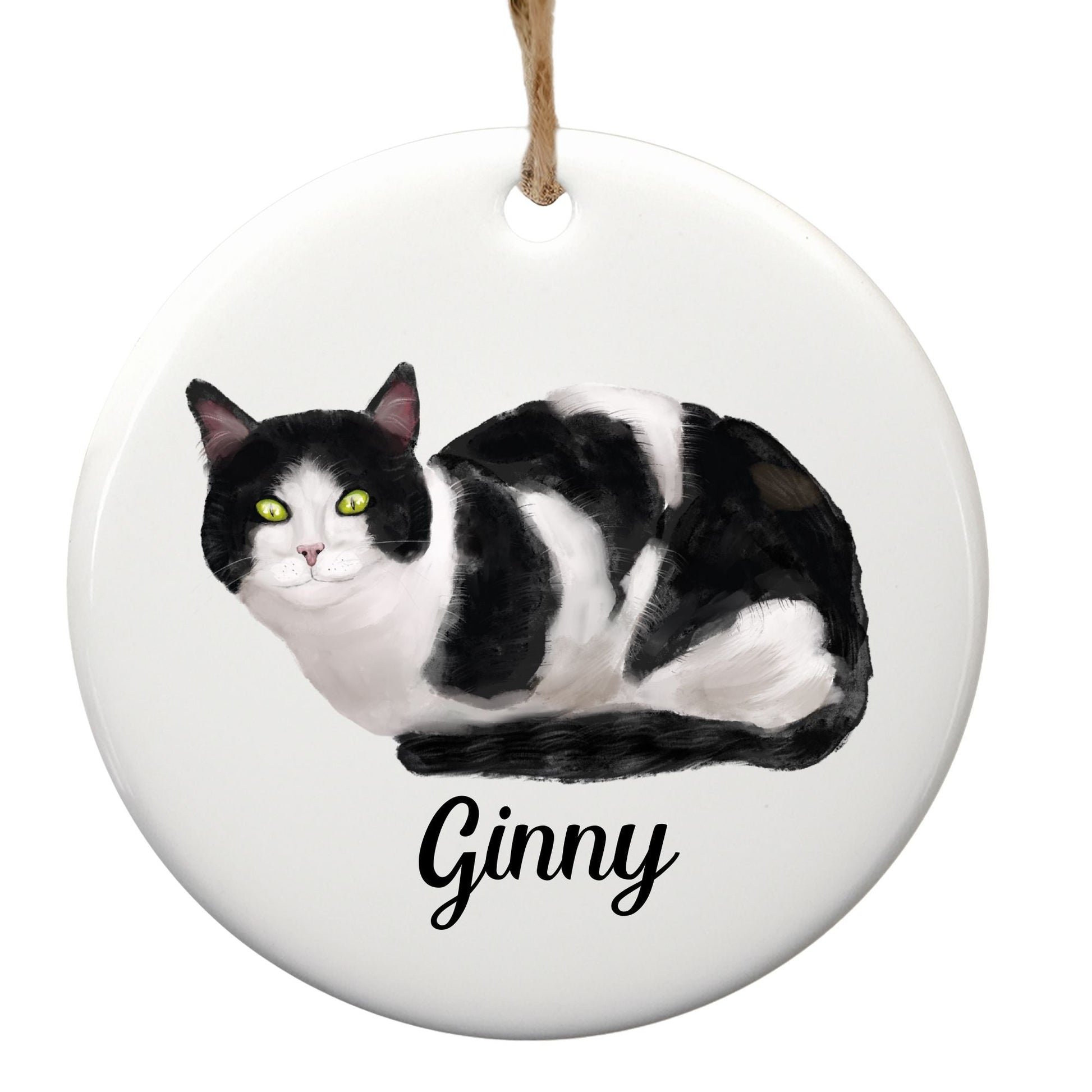 Tuxedo Cat Ceramic Ornament - MerikaArt