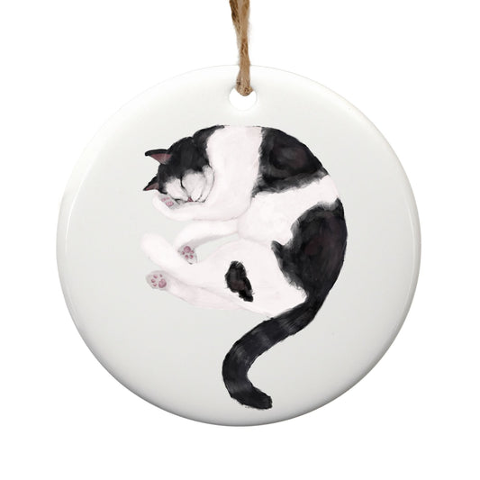 Tuxedo Cat Ceramic Ornament - MerikaArt