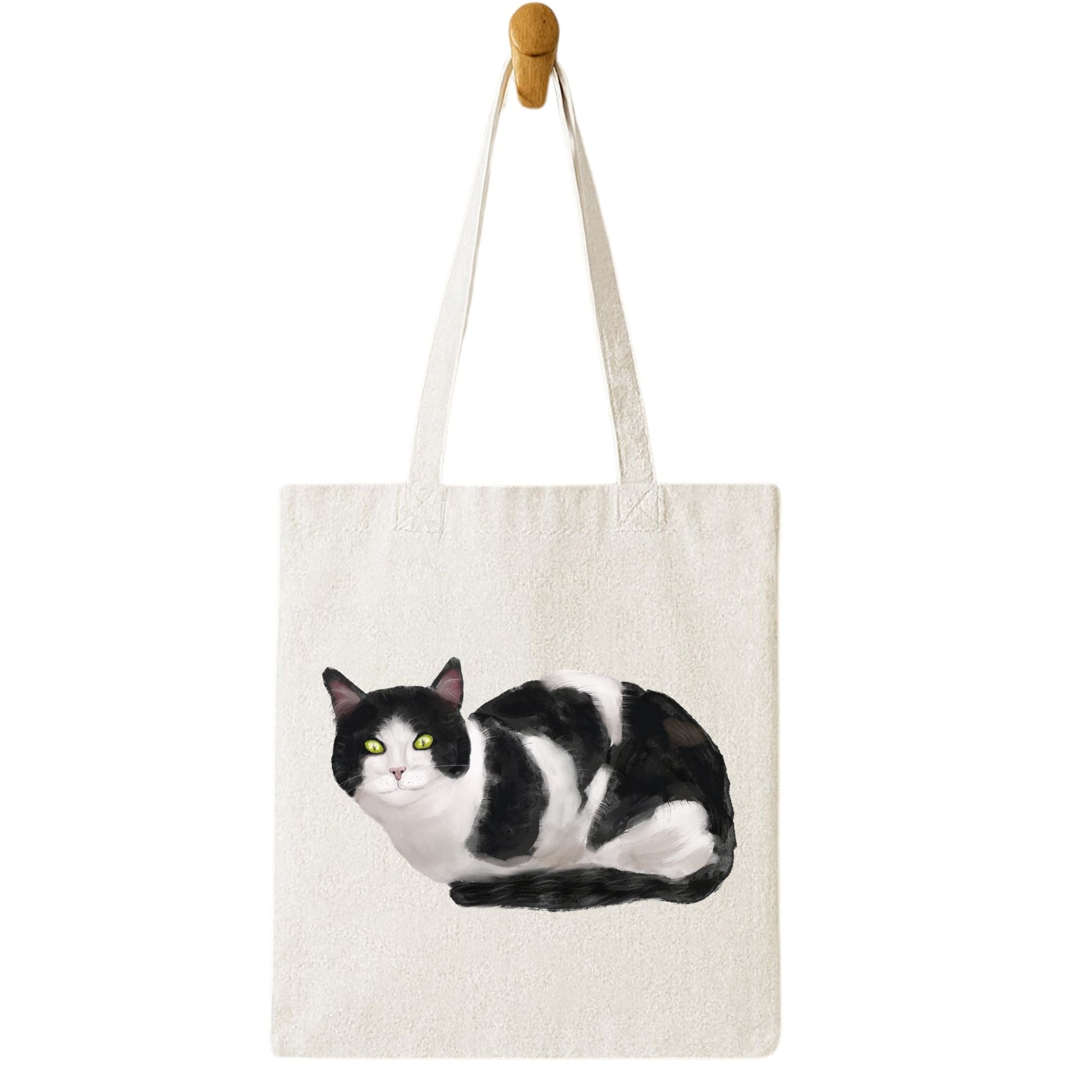 Tuxedo Cat Illustration Canvas Tote Bag - MerikaArt