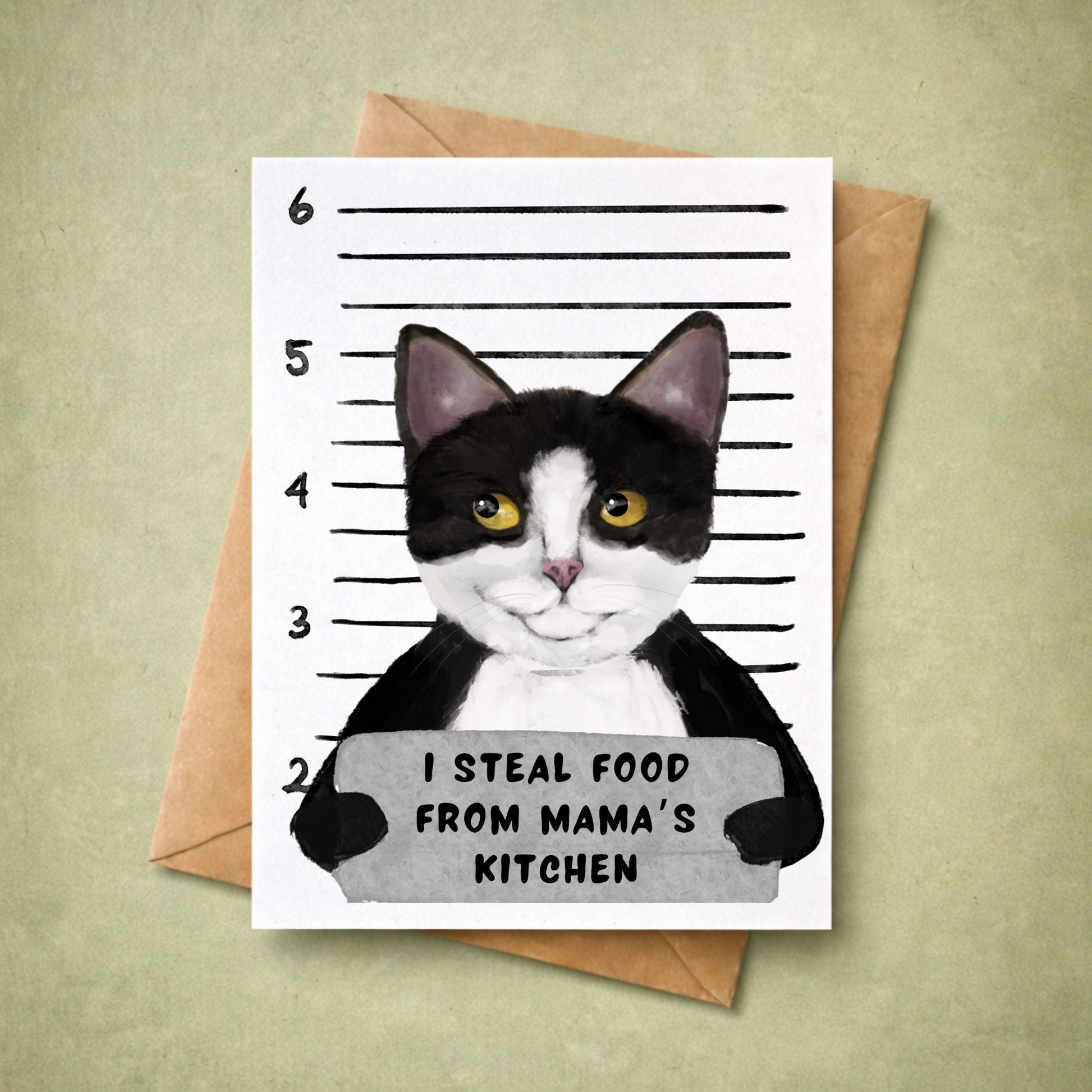 Tuxedo Cat Mugshot Postcard - MerikaArt