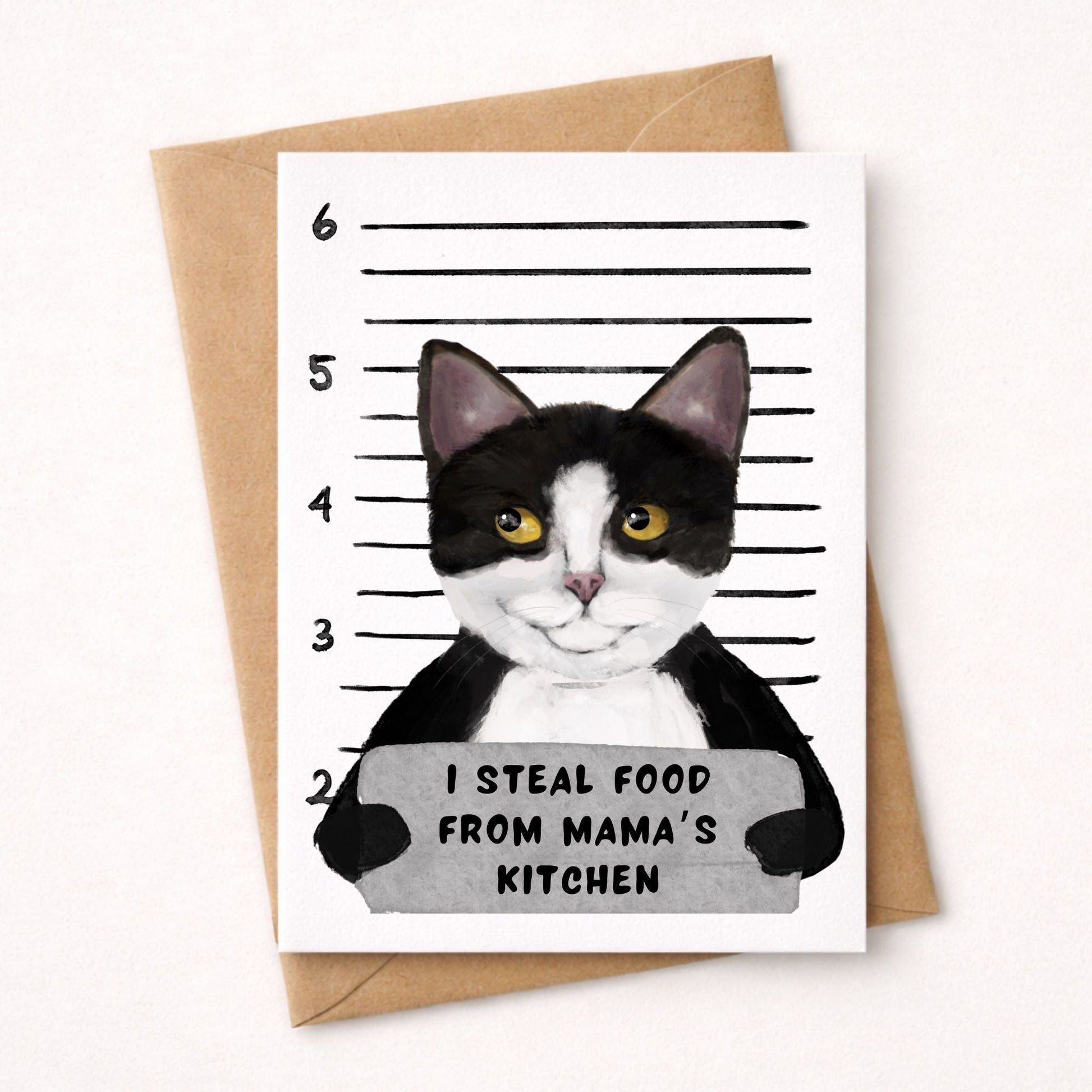 Tuxedo Cat Mugshot Postcard - MerikaArt