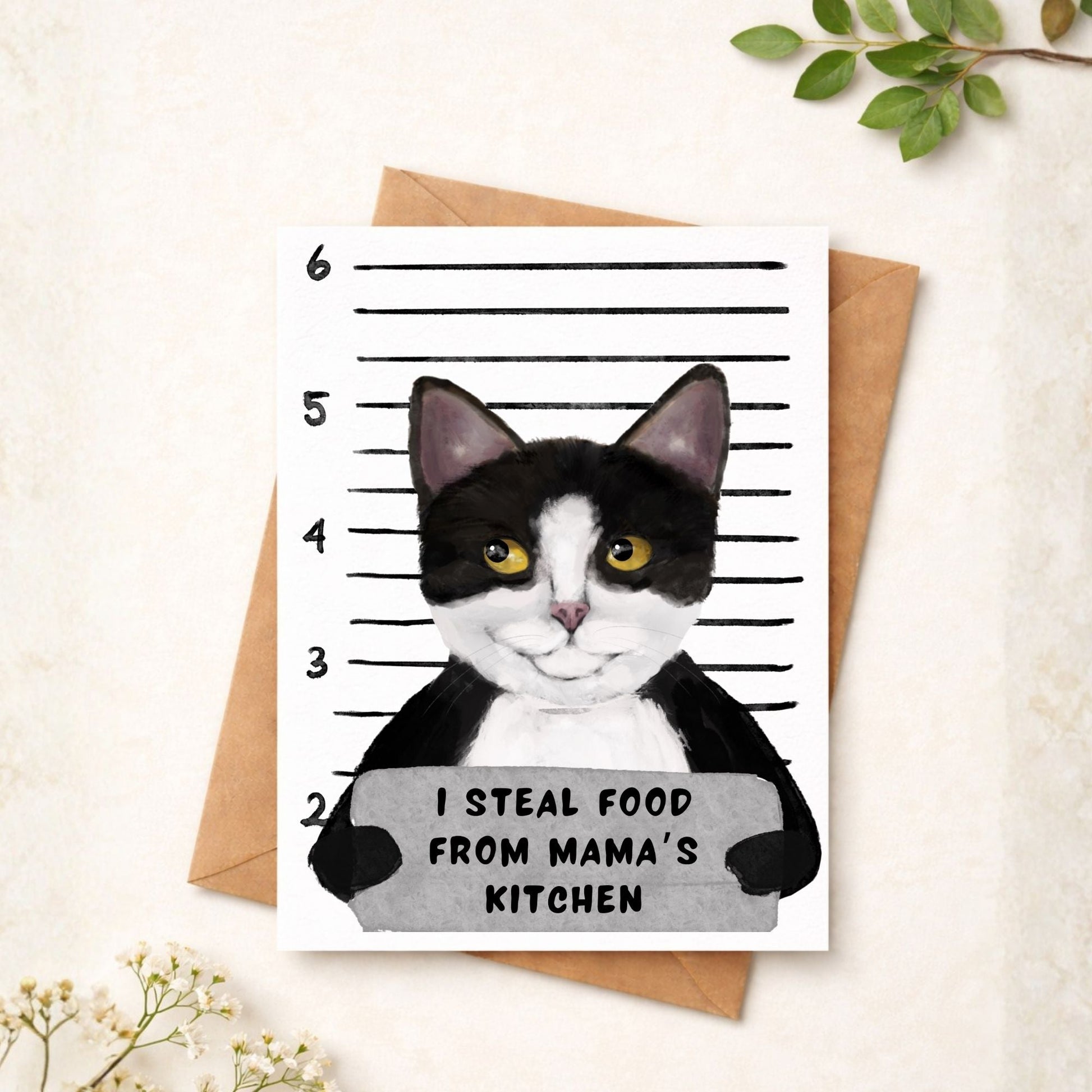 Tuxedo Cat Mugshot Postcard - MerikaArt
