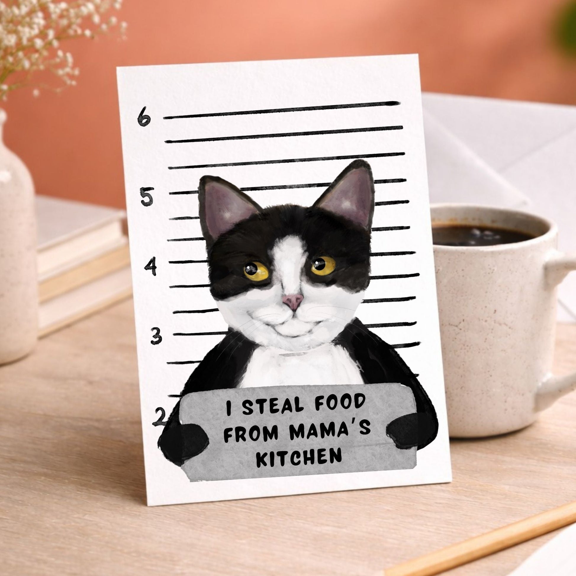 Tuxedo Cat Mugshot Postcard - MerikaArt