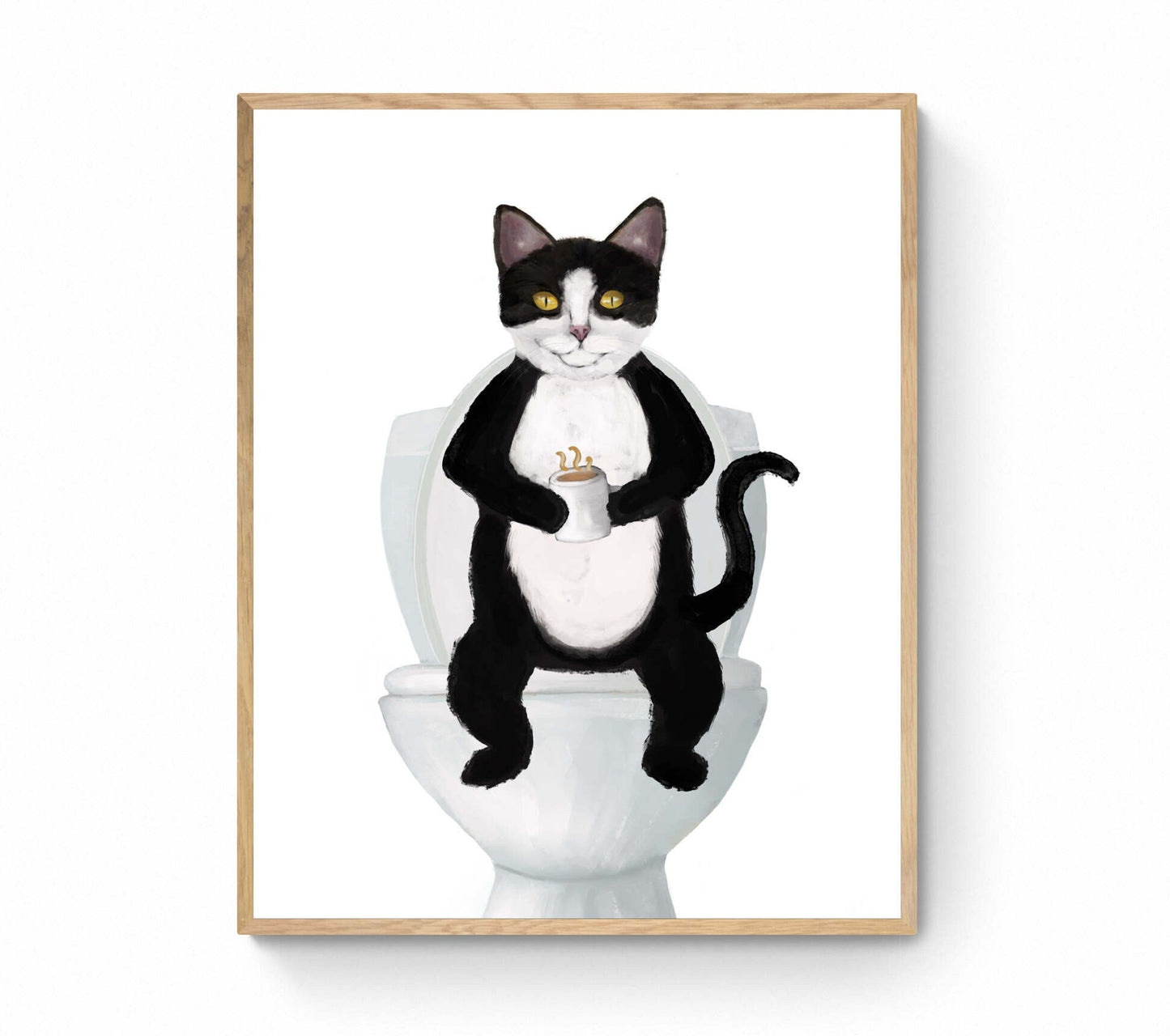 Tuxedo Cat On Toilet Print, Black and White Cat On Toilet Art, Bathroom Art, Bathroom Cat Painting, Cat On Toilet Print, Cat Lover Gift - MerikaArt