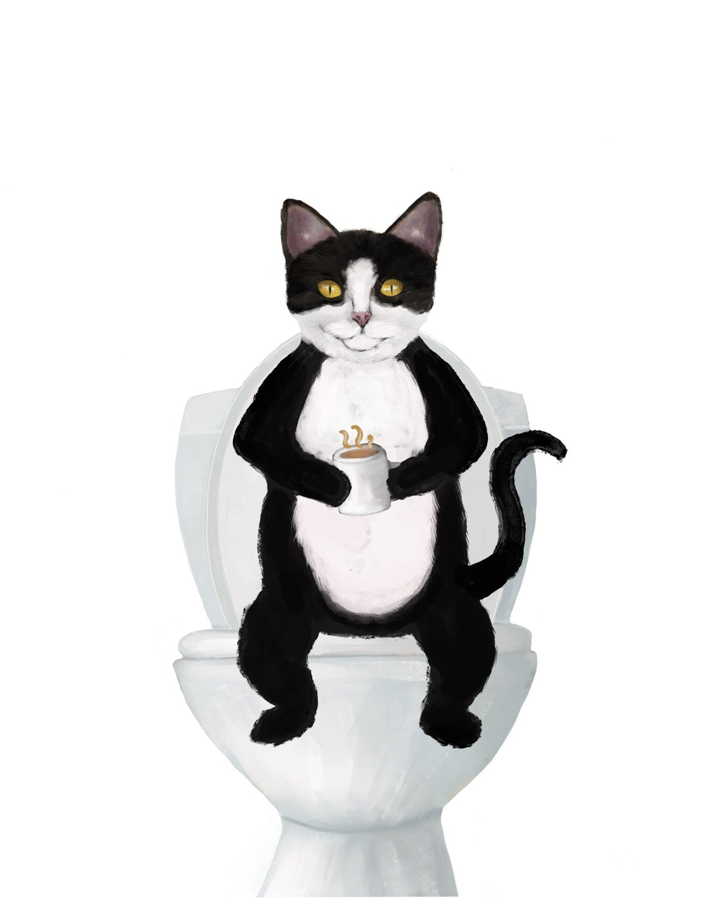 Tuxedo Cat On Toilet Print, Black and White Cat On Toilet Art, Bathroom Art, Bathroom Cat Painting, Cat On Toilet Print, Cat Lover Gift - MerikaArt