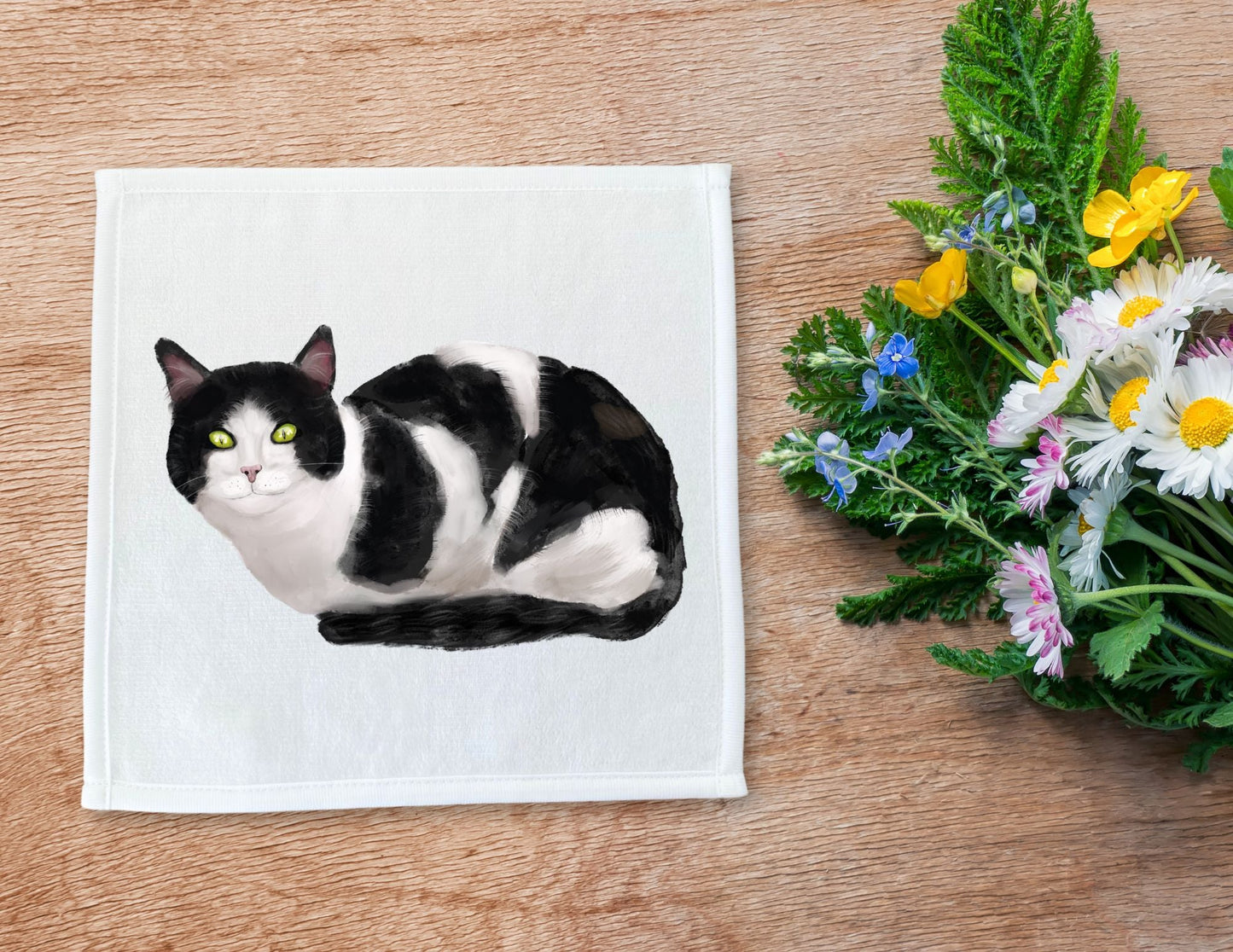 Tuxedo Cat Washcloth - MerikaArt
