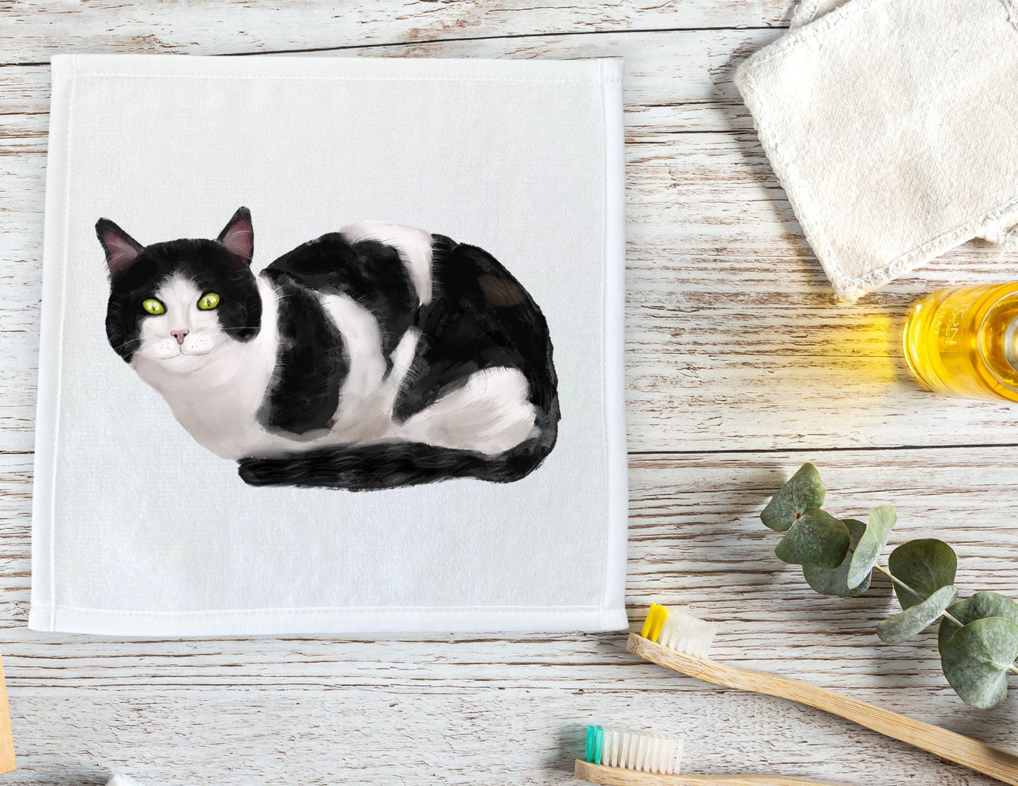 Tuxedo Cat Washcloth - MerikaArt
