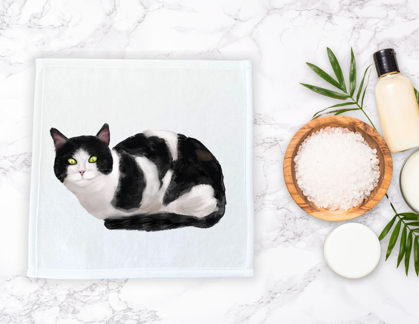 Tuxedo Cat Washcloth - MerikaArt