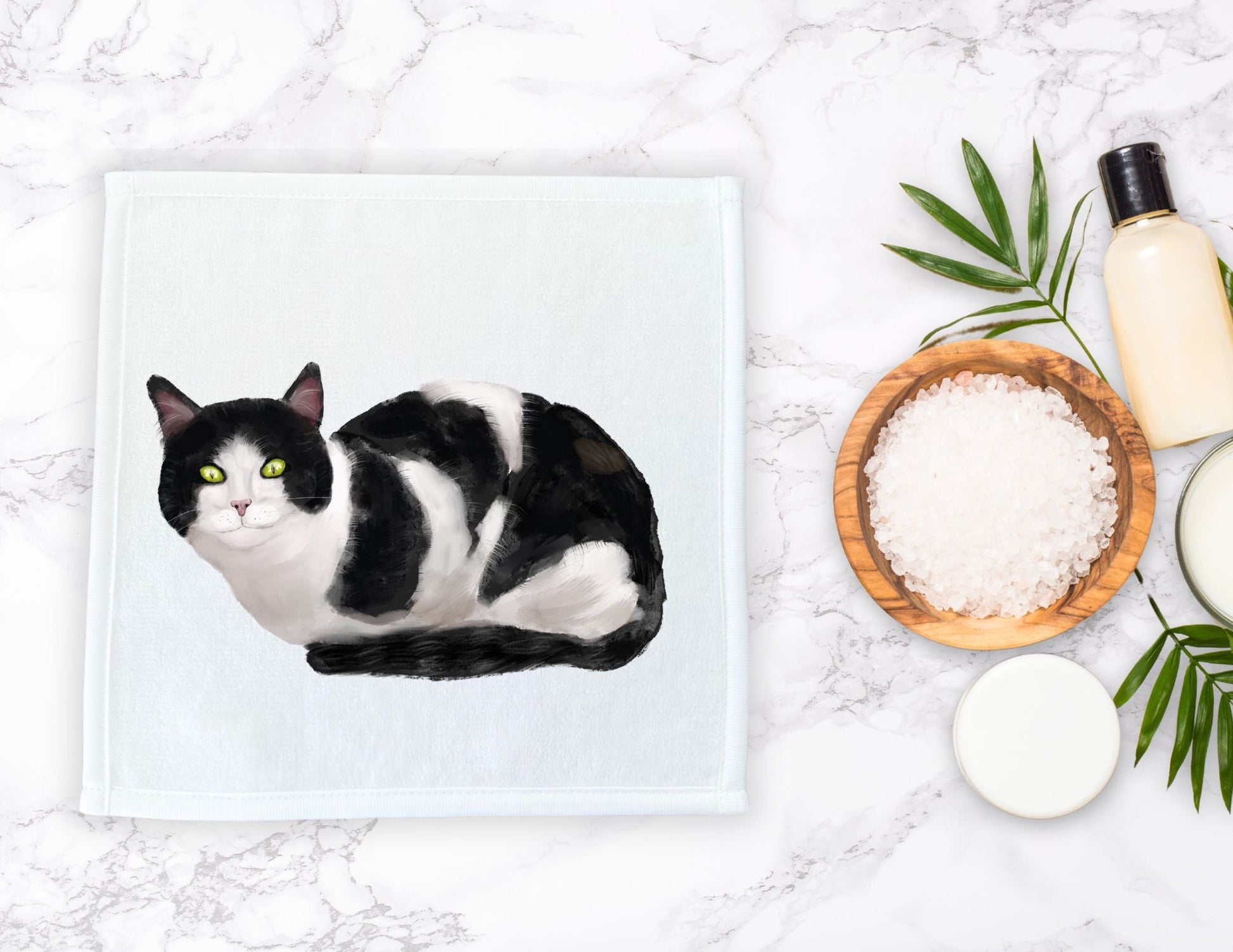 Tuxedo Cat Washcloth - MerikaArt